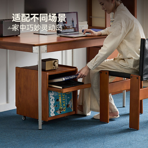 MUU中古风实木可移动床头柜小型家用卧室床头小边几置物收纳斗柜 - 图0
