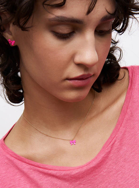 关晓彤同款 RuedesMille芭比粉蝴蝶结项链甜美公主锁骨链生日礼物