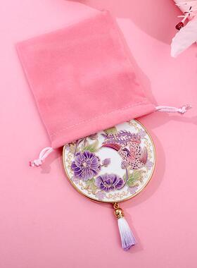 古风文创金属折叠化妆镜迷你流苏手持随身镜便携十二花令梳妆圆镜