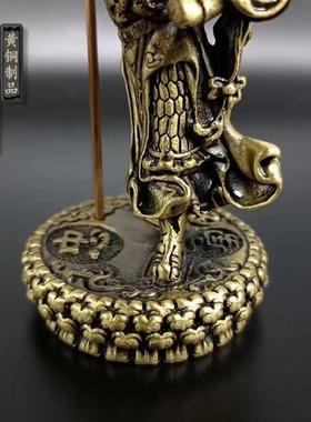 黄铜实心关公铜摆件桌面手把件大刀关公老爷茶道茶宠雕铸古玩铜器