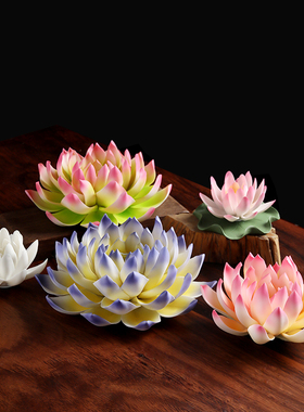 热销陶瓷莲花摆件新中式荷花禅意家居饰品客厅茶室佛堂佛系装饰工