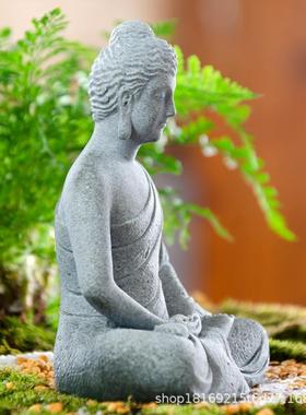 禅定佛像摆件鱼缸吸水石头假山盆景流水人物微景观装饰造景小摆件