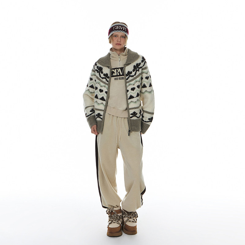 GROVE官方旗舰店冬季新款直筒拼色针织宽松休闲logo字母阔腿裤女 - 图2