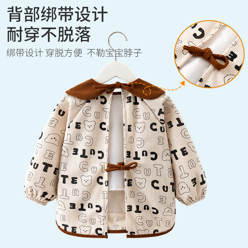 Children's baby smock female waterproof anti-dirty eating bib male baby autumn and winter outer wear foreign style reverse dressing children