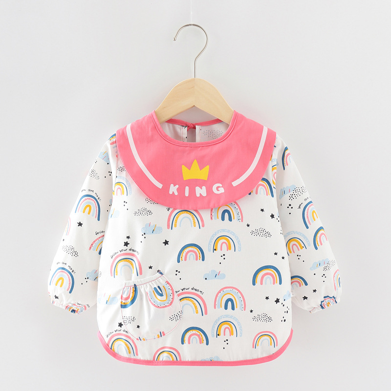 Children's smock and rice pocket, baby boy's waterproof and anti-dirty bib for eating, boy's outer wear, pure cotton inverted coat, reverse-wearing protective clothing