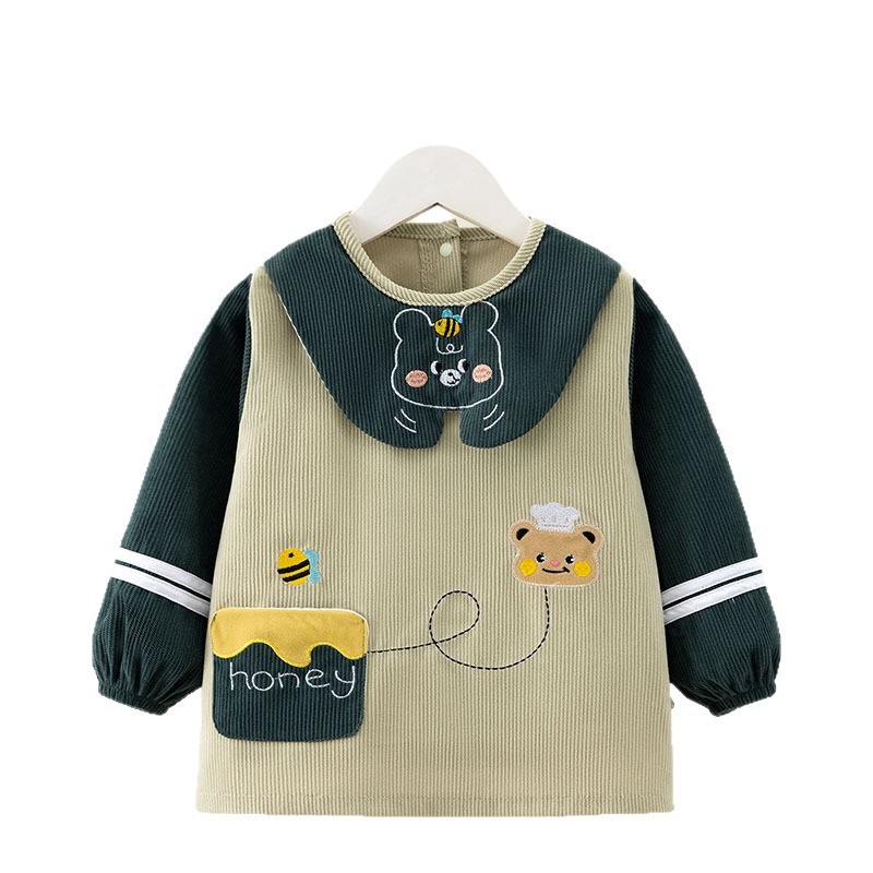 Autumn and winter baby coveralls, children's waterproof, anti-dirty reverse clothing, infant crystal velvet bibs, rice pockets, mother and baby aprons