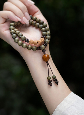 极速绿檀木佛珠手串女森系学生檀香木百香籽手錬情侣民族风男七夕