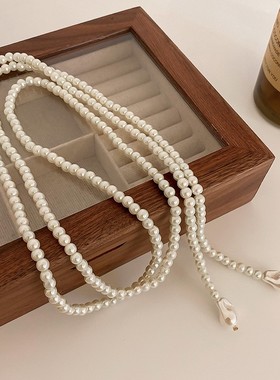 不规则双层珍珠项链多层叠戴颈链叠带复古长款女延长链长串珠加长