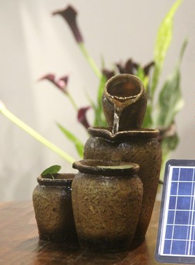 太阳能流水摆件景观室内假山水泵工艺品田园中式桌面水景开业礼品