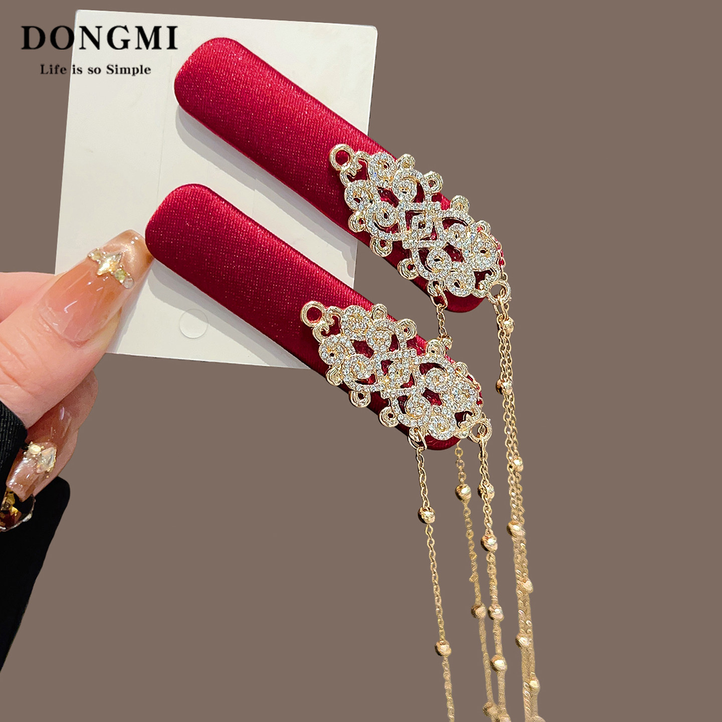 红鸾天禧~新中式红色珍珠流苏发夹女民族风新年半扎刘海bb夹头饰,淘宝优惠券,粉丝福利购,淘宝优惠卷