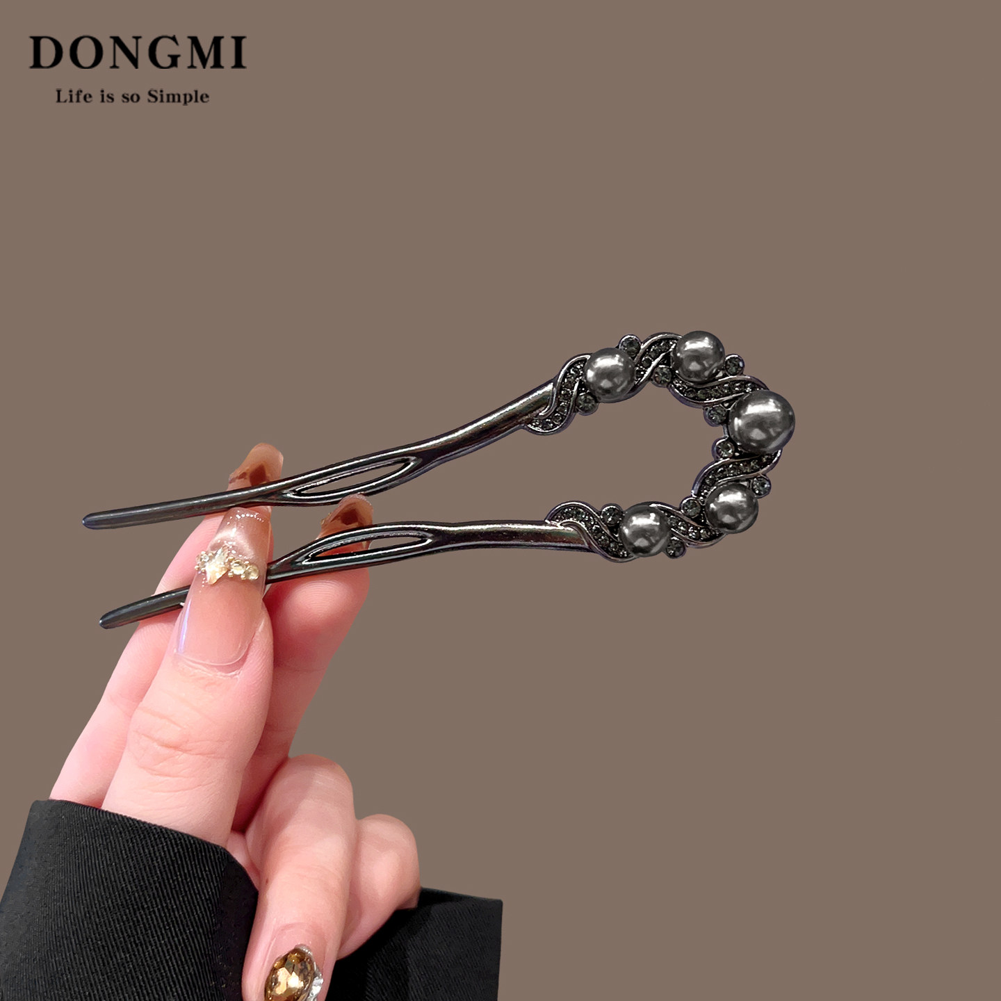 高级感珍珠水钻发簪女新中式盘发簪子头饰小众简约U型发钗插梳,淘宝优惠券,粉丝福利购,淘宝优惠卷