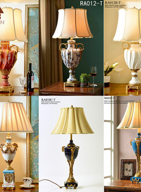 欧式美式陶瓷配铜水晶镶铜别墅奢华客厅装饰台灯摆件 床头柜灯饰