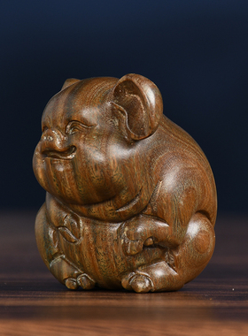 绿檀木雕小猪可爱猪摆件创意文玩手把玩件雕刻工艺礼品摆饰招财福