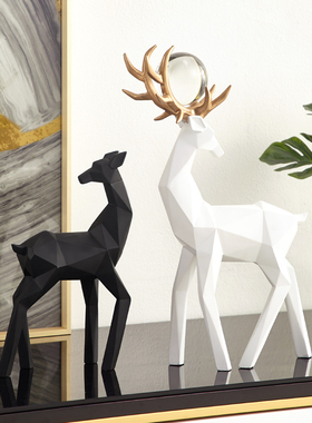 招财鹿摆件创意现代简约客厅玄关酒柜服装店装饰品轻奢北欧几何鹿