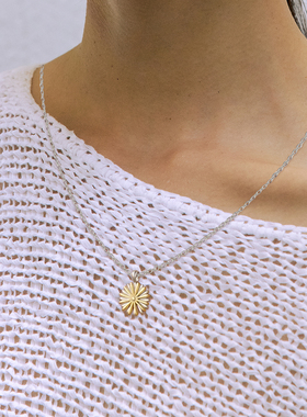 THING OF 隐士菊-菊纹双色雕刻工艺纯银项链 925银镀金复古气质