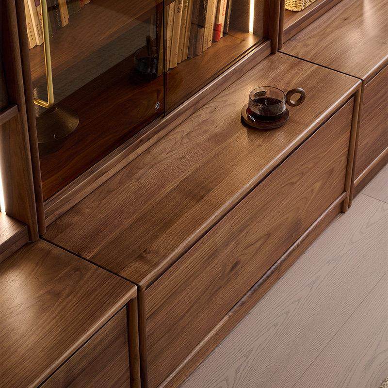 九度空间北美黑胡桃木组合书柜实木一体整墙展示柜卡座客厅储物柜,淘宝优惠券,粉丝福利购,淘宝优惠卷