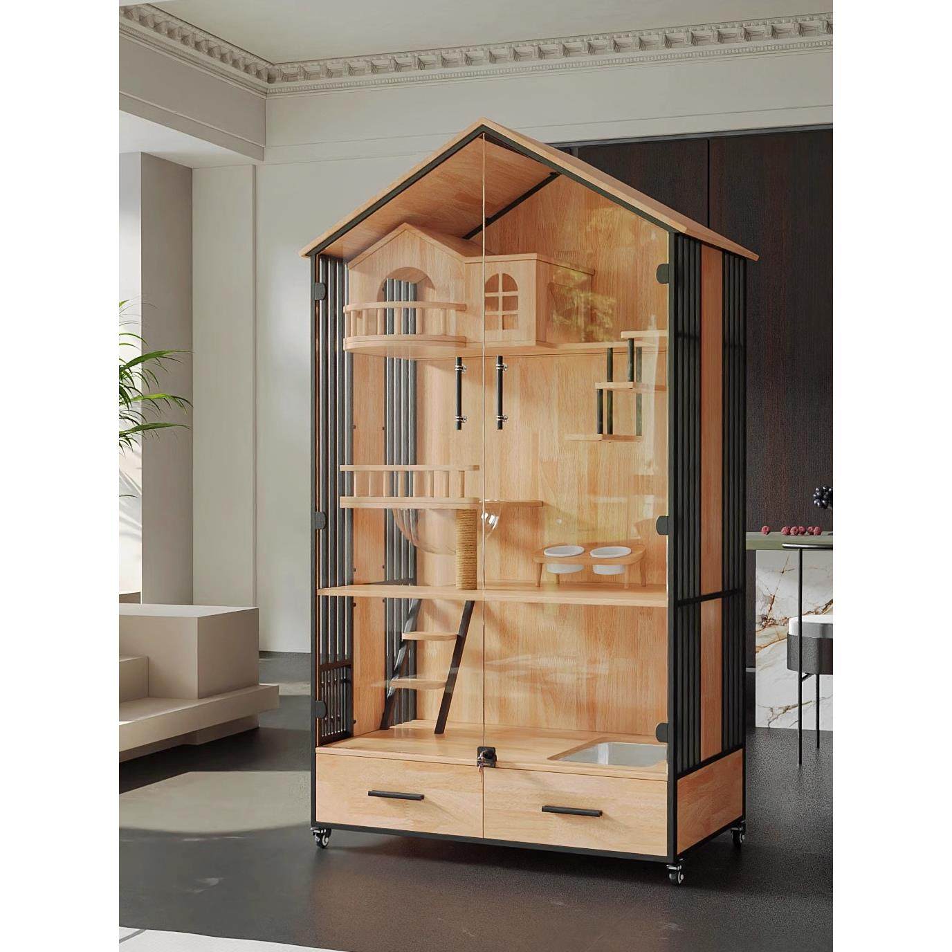 猫别墅实木猫笼子豪华家用室内猫窝猫屋带厕所一体不占地猫舍猫柜,淘宝优惠券,粉丝福利购,淘宝优惠卷