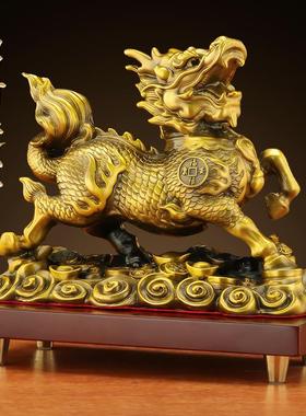 黄铜麒麟摆件一对旺财镇宅纳福麒麟家用客厅办公室入户门护宅旺宅