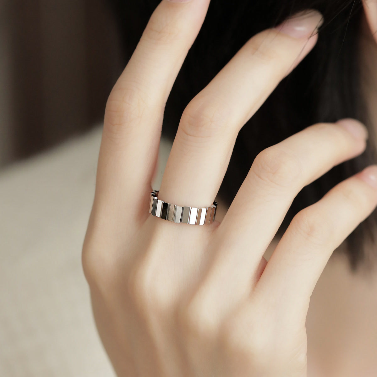 925 silver ring, simple, fashionable and versatile open ring, silver square cut women's ring J13508