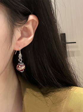 S925银琉璃羽毛耳钩耳环女新中式风格小众复古原创设计 E25438