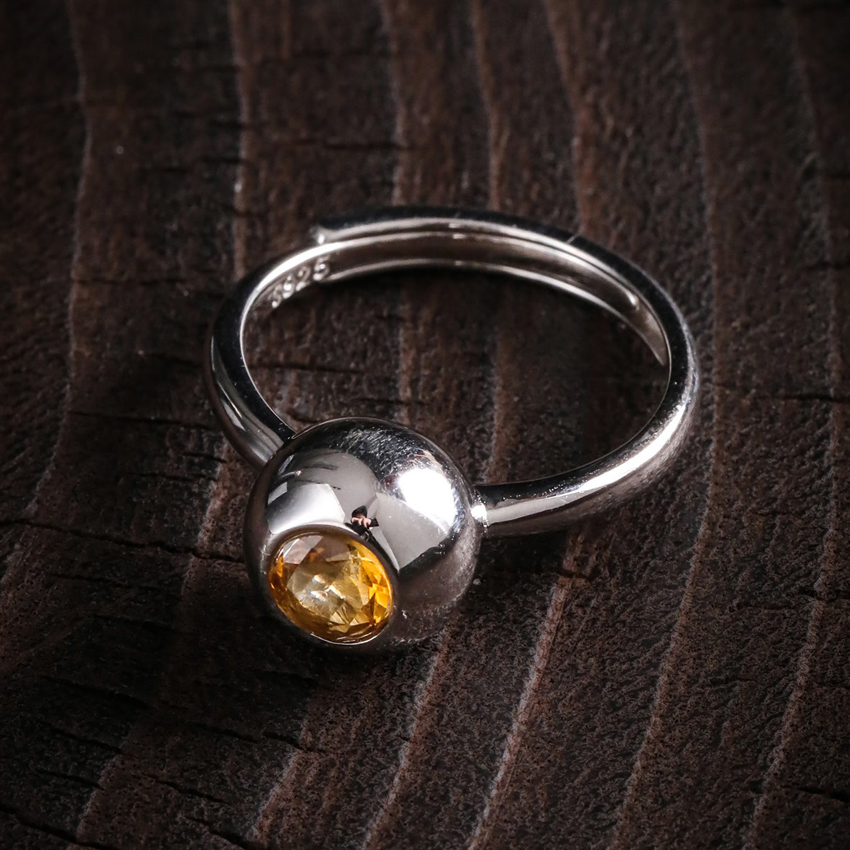 S925 silver round citrine ring for women, niche design, light luxury, medieval style, light luxury personality J13757