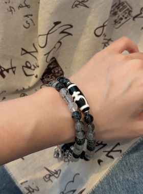 S925银泼墨山水曜石黑发晶黑檀木飘花南红手串 S08630