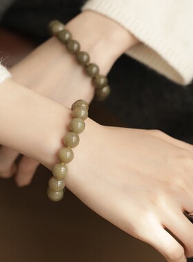 和田玉糖料圆珠弹力手串简约素圈单圈玉手串民族风复古百搭S12460