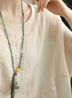 N16653蓝色女款百搭串珠银饰项链