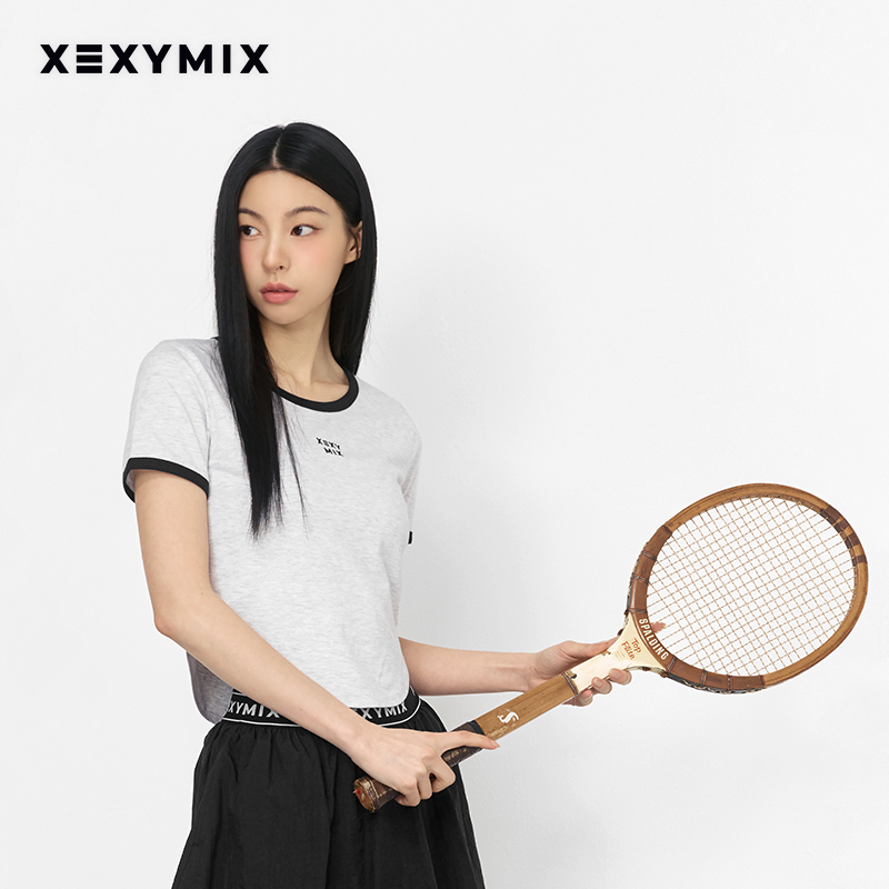 xexymix杰克茜 女撞色边前胸logo刺绣短袖T恤网球休闲 XFK2TS1105 - 图3