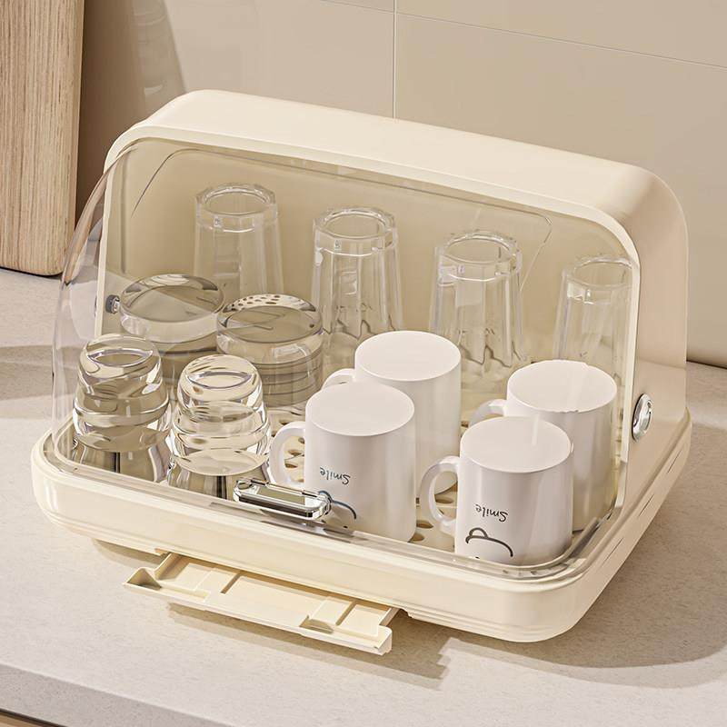 杯子收纳盒家用桌面防尘玻璃杯架客厅台面带盖托盘沥水茶具置物架,淘宝优惠券,粉丝福利购,淘宝优惠卷