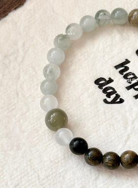 【春绿晚尔】原创新中式绿檀手串男女款国潮文玩和田玉串珠手链