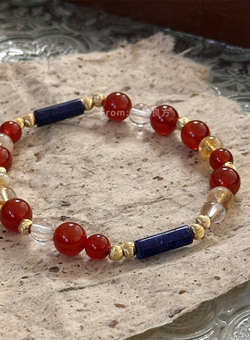 【拈花苑】一味良方原创红玛瑙青金石串珠新中式手串复古时尚手链