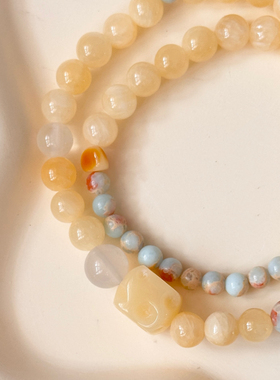 【奶酪可爱多】原创手工蜜蜡寿山石串珠手串情侣闺蜜可爱奶酪手链