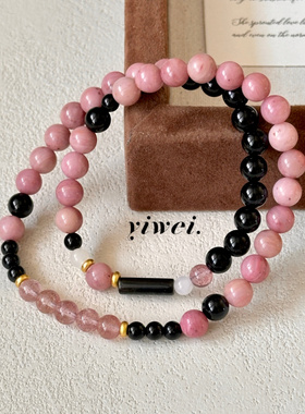 【桃花源】原创新中式红纹石黑玛瑙手串时尚女生草莓晶串珠手链