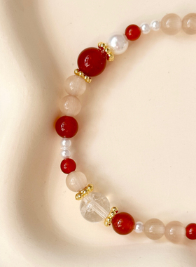 【柏林花事】原创新年小众红色显白手串时尚女生红玛瑙猫眼石手链