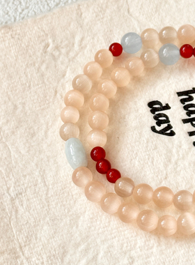 【昭昭】原创设计手工红玛瑙猫眼石串珠手链新年礼物女生闺蜜手串