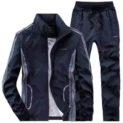 运动服男士春秋薄款中老年人爸爸装户外涤纶休闲运动套装宽松大新