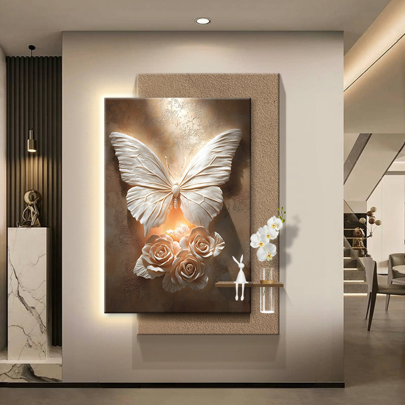 现代简约蝴蝶客厅氛围灯画装饰画沙发背景墙壁画高档入户玄关挂画,淘宝优惠券,粉丝福利购,淘宝优惠卷