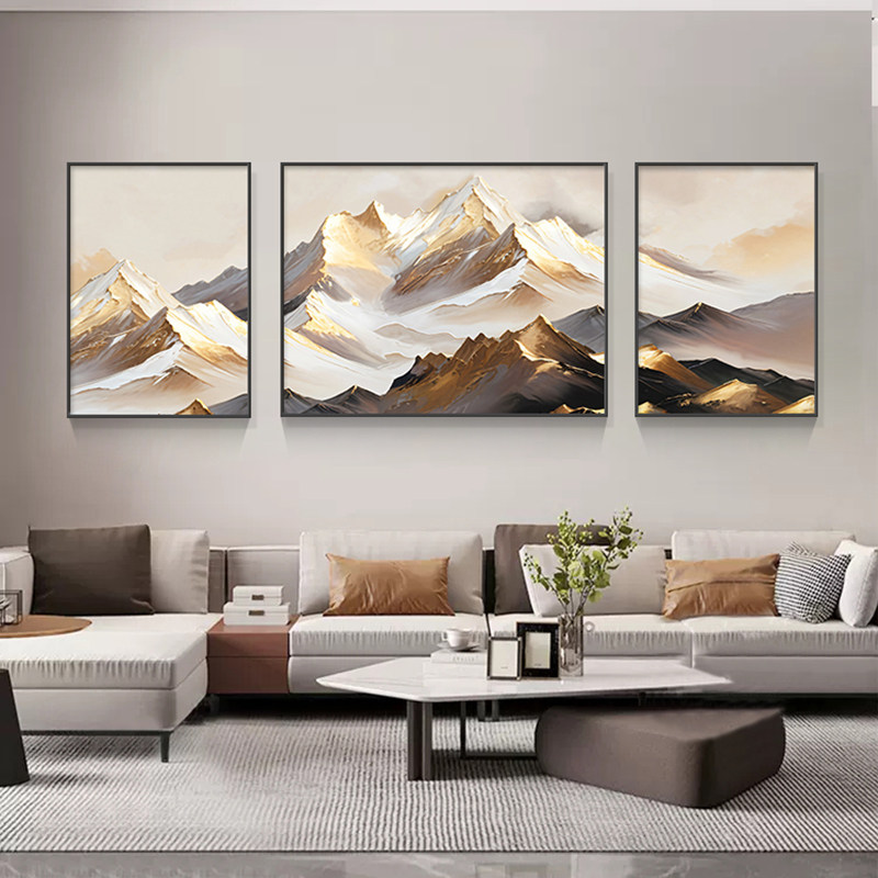 日照金山客厅装饰画三联画轻奢大气沙发背景墙壁画高级感风景挂画,淘宝优惠券,粉丝福利购,淘宝优惠卷