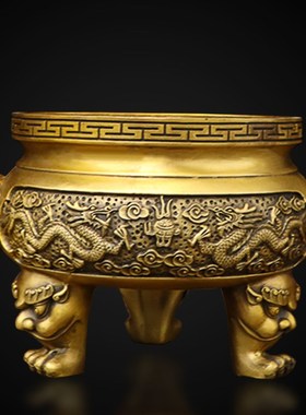 热销纯铜三足招财进宝有求必应香炉双龙戏珠炉家用供佛寺庙佛堂摆