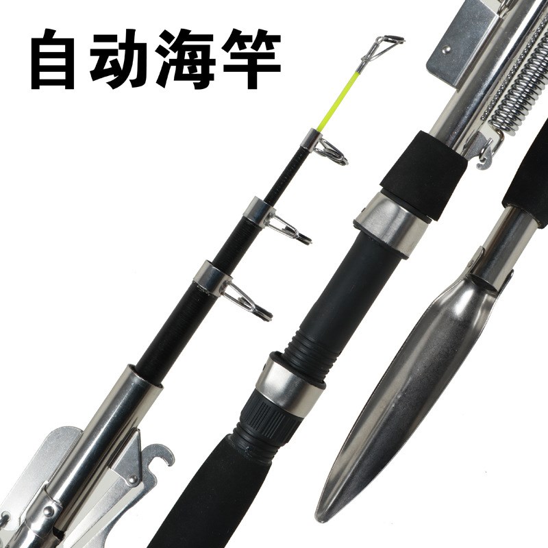 热销新款远投海竿超轻超硬碳素自动钓鱼竿弹簧海杆抛竿套装自抬竿 - 图2
