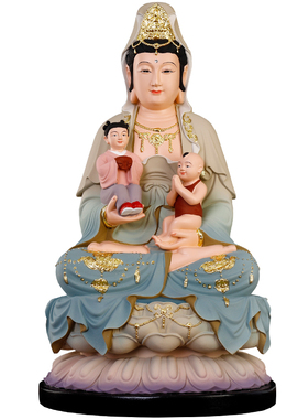 热销新款幻彩送子观音菩萨家用坐莲观音佛像男孩女孩送子娘娘观音