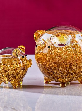 法兰晶创意礼物招财金猪摆件装饰品工艺品祝福礼品摆件礼盒装