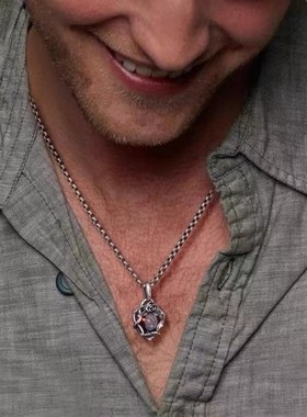 陈伟霆同款荆棘玫瑰吊坠项链纯银毛衣链男生红宝石欧美情侣锁骨链