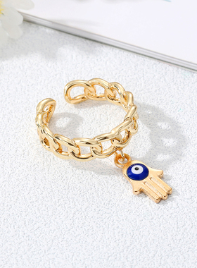 Color Evil Eye Hamsa Hand Ring For Women Gold Vintage Boho