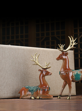 招财铜鹿摆件一对家居客厅酒柜装饰工艺品搬家礼物乔迁新居礼品