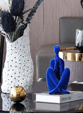 克莱因蓝软装饰品摆件雕塑抽象创意现代简约女神人物样板间别墅