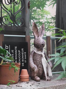 兔子摆件日系ins风户外花园造景阳台复古创意礼物桌面木雕摆件