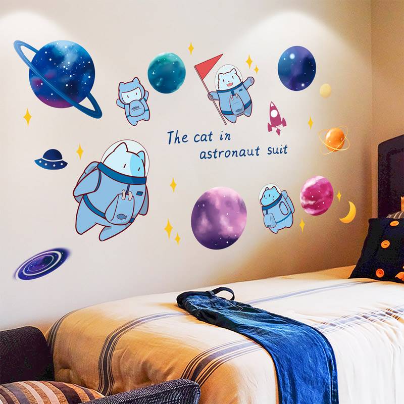 儿童卡通墙壁贴画壁纸壁纸自粘卧室床头装饰小男孩房间创意墙贴纸 - 图2