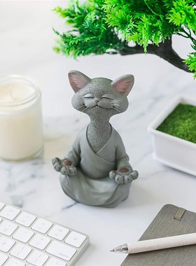 打坐猫咪摆件装树脂装饰品可好心居情猫家咪修装饰爱设计佛系礼品